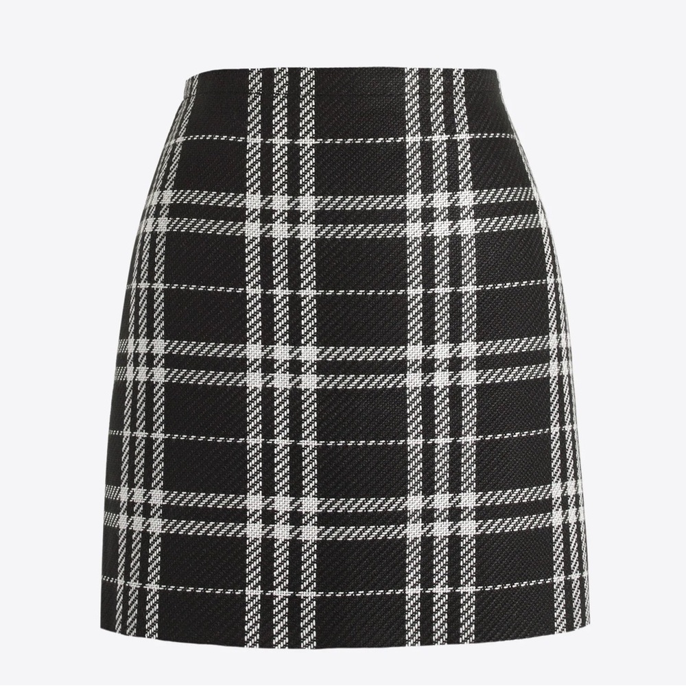 J.Crew Black White Check Plaid Mini Skirt Wool Blend Lined Preppy Classic 00